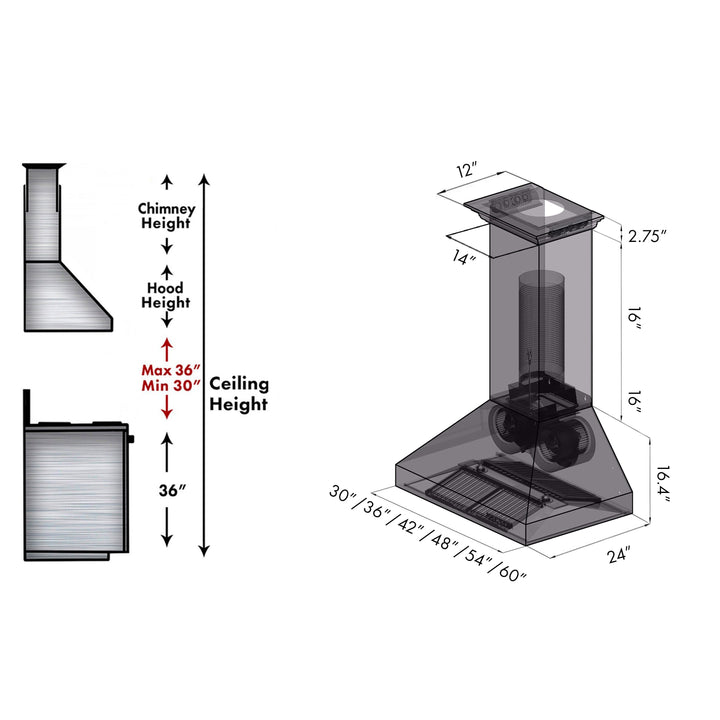 48" ZLINE CrownSound™Ducted Vent Wall Mount Range Hood in Stainless Steel with Built-in Bluetooth Speakers (667CRN-BT-48)