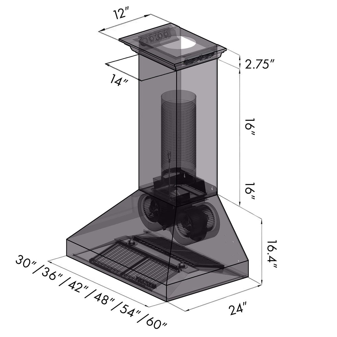 48" ZLINE CrownSound™Ducted Vent Wall Mount Range Hood in Stainless Steel with Built-in Bluetooth Speakers (667CRN-BT-48)