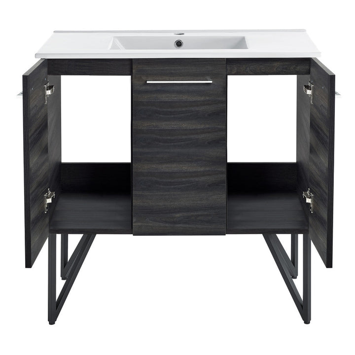 Annecy 36 Single, Black Walnut, Two Doors, One Drawer, Bathroom Vanity