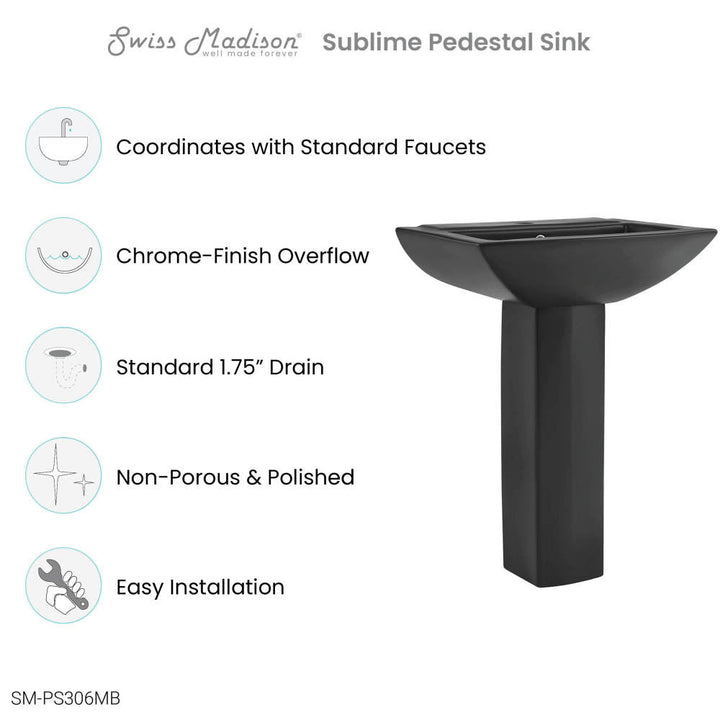 Sublime Square Two-Piece Pedestal Sink in Matte Black