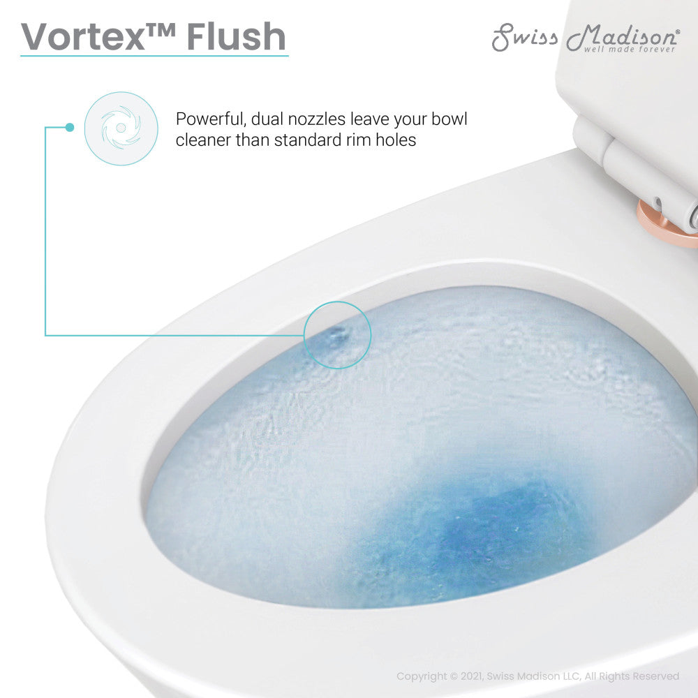 St. Tropez One Piece Elongated Toilet Dual Vortex™ Flush, Rose Gold Hardware