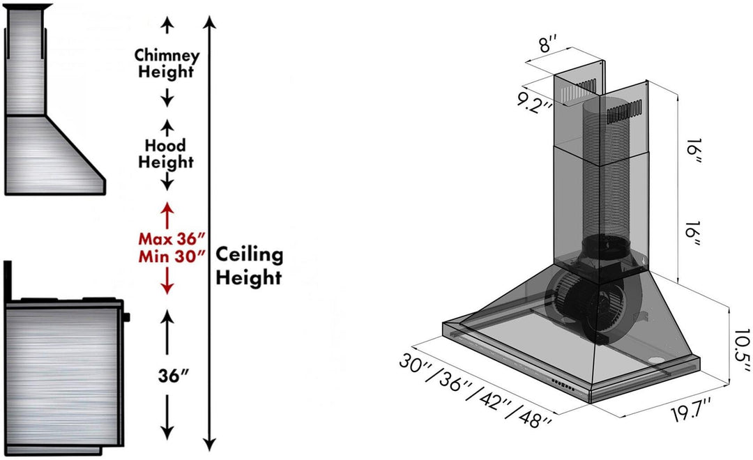 Zline 30" Wall Mount Convertible Hood With 400 CFM In Black Stainless Steel