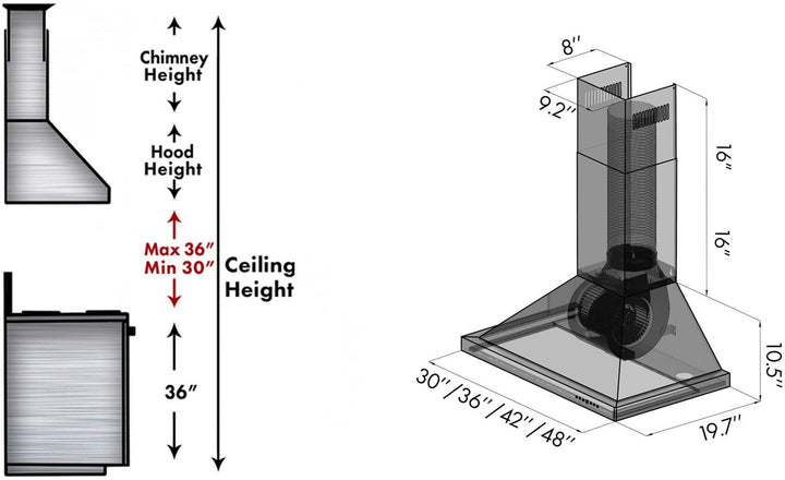 Zline 30" Wall Mount Convertible Hood With 400 CFM In Black Stainless Steel