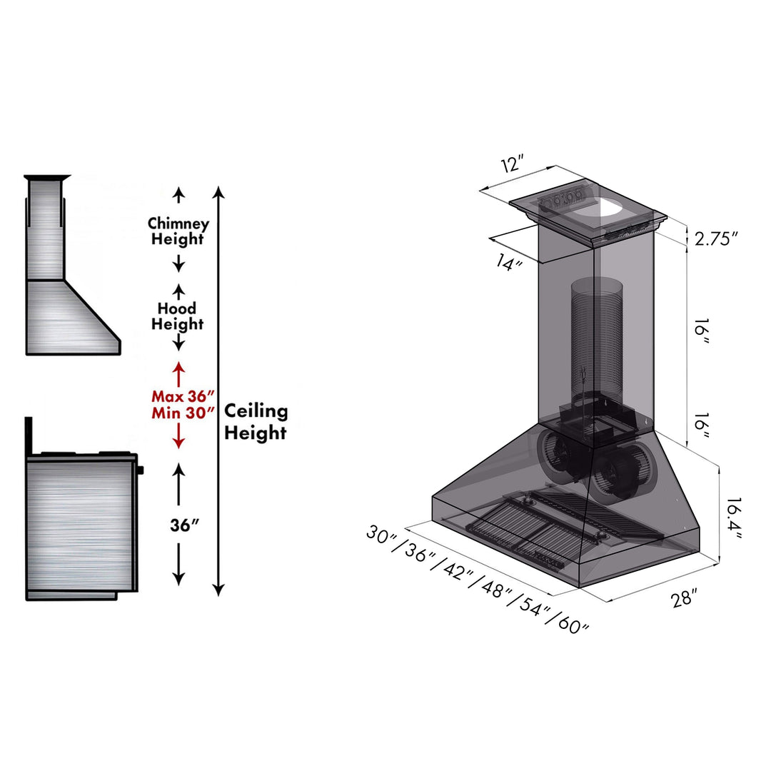 36" ZLINE CrownSound™Ducted Vent Wall Mount Range Hood in Stainless Steel with Built-in Bluetooth Speakers (697CRN-BT-36)