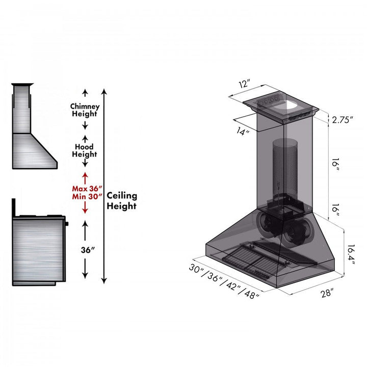 ZLINE 30 in. Stainless Steel Wall Range Hood with Built-in CrownSound® Bluetooth Speakers, 697CRN-BT-30