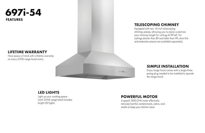ZLINE 36” Ducted Island Mount Range Hood in Stainless Steel 4 Speeds