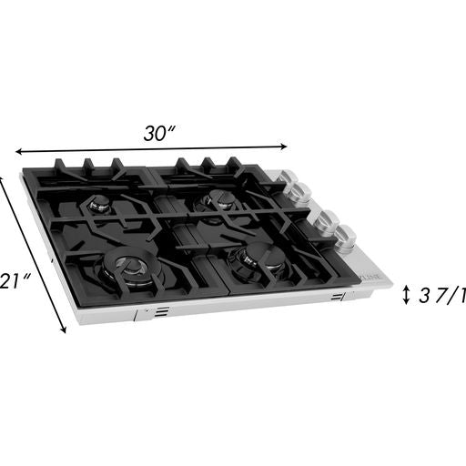 ZLINE 30" Dropin Gas Stovetop 4 Gas Burners Black Porcelain Top