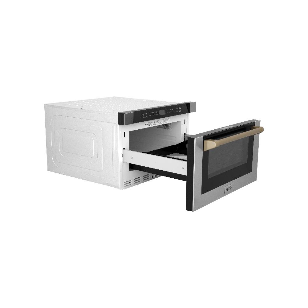 ZLINE 24" Autograph Edition  1.2 cu. ft. Built-in Microwave Drawer in Stainless Steel with Champagne Bronze Accents and Traditional Handle