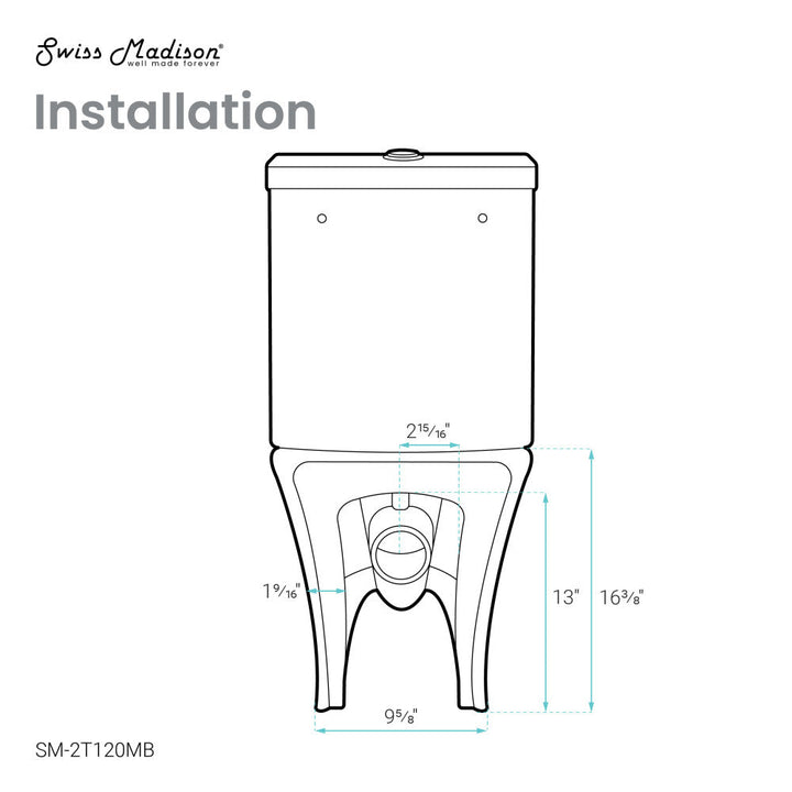 Calice Two-Piece Elongated Rear Outlet Toilet Dual-Flush 0.8/1.28 gpf in Matte Black
