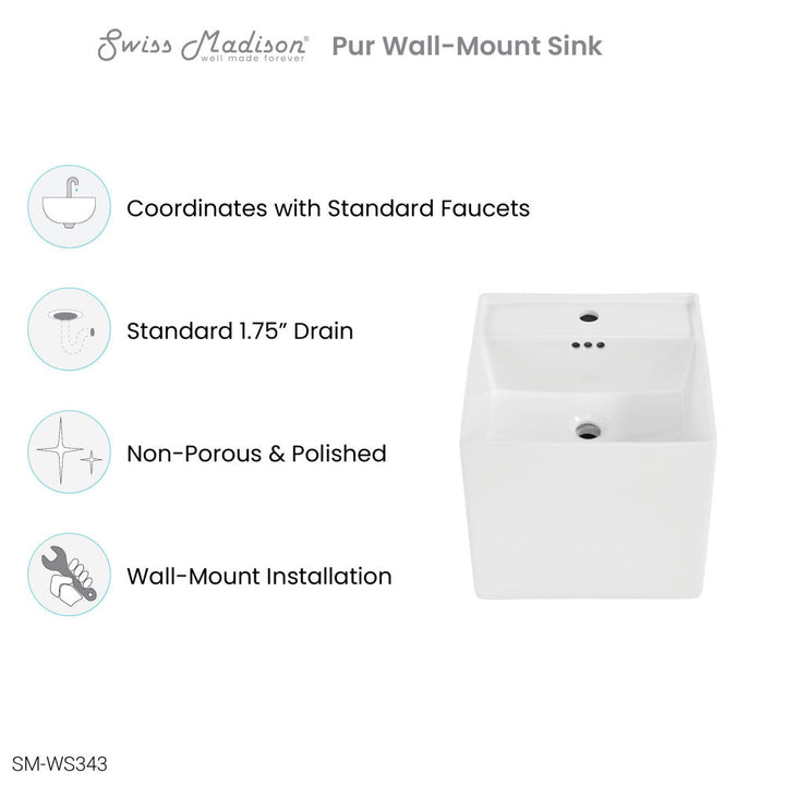 Pur 16.5" Square Wall-Mount Bathroom Sink