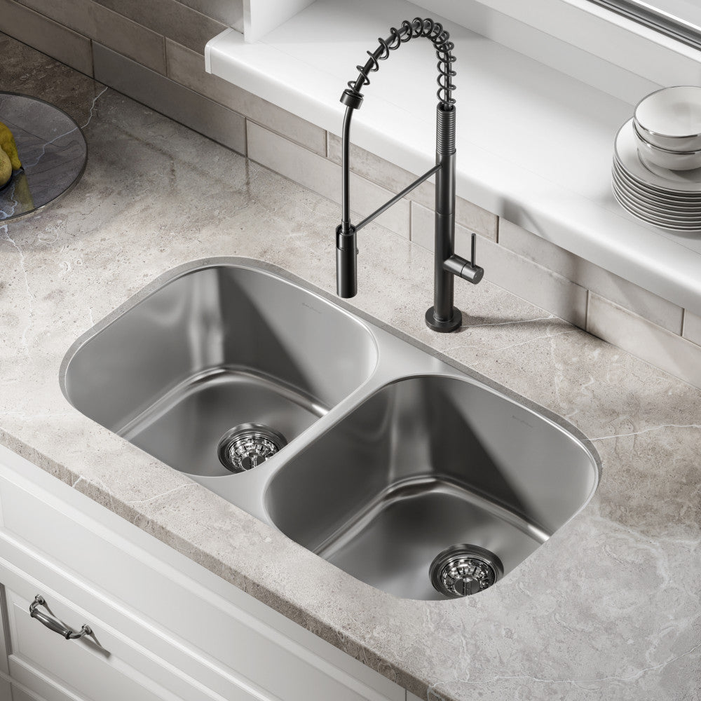 Toulouse 32 x 18 Stainless Steel, Dual Basin, Under-Mount Kitchen Sink