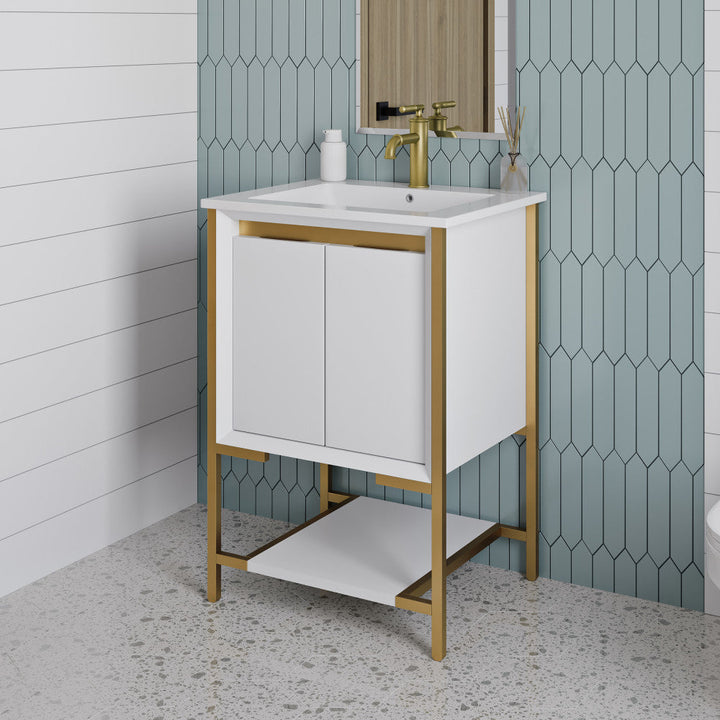 Marseille 24" Bathroom Vanity in White and Brushed Gold