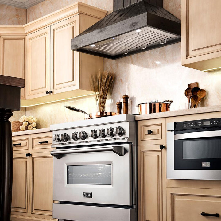 Wooden Wall Mount Range Hood in Rustic Dark Finish - Includes Motor (KPDD-30)  ZLINE 30 in.