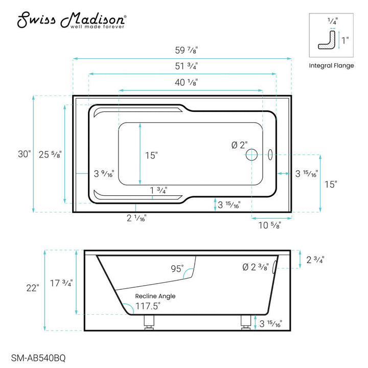 Voltaire 60" x 30" Right-Hand Drain Alcove Bathtub with Apron in Bisque