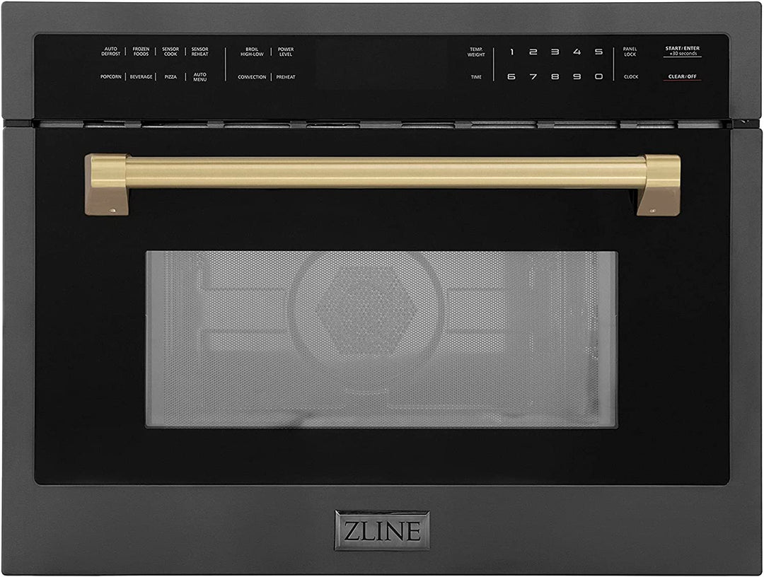 ZLINE 24" Built-in Convection Microwave Oven in Black Stainless Steel & Champagne Bronze Accents 1.6 cu ft.