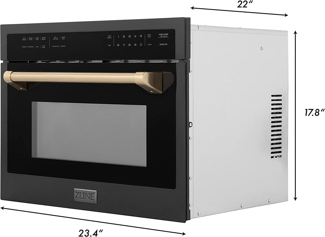 ZLINE 24" Built-in Convection Microwave Oven in Black Stainless Steel &amp; Champagne Bronze Accents 1.6 cu ft.