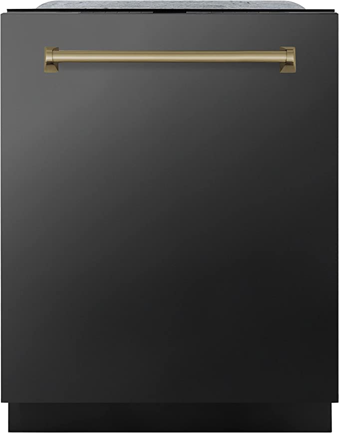 ZLINE 24” Black Stainless Steel &amp; Bronze Handle Top Control Dishwasher