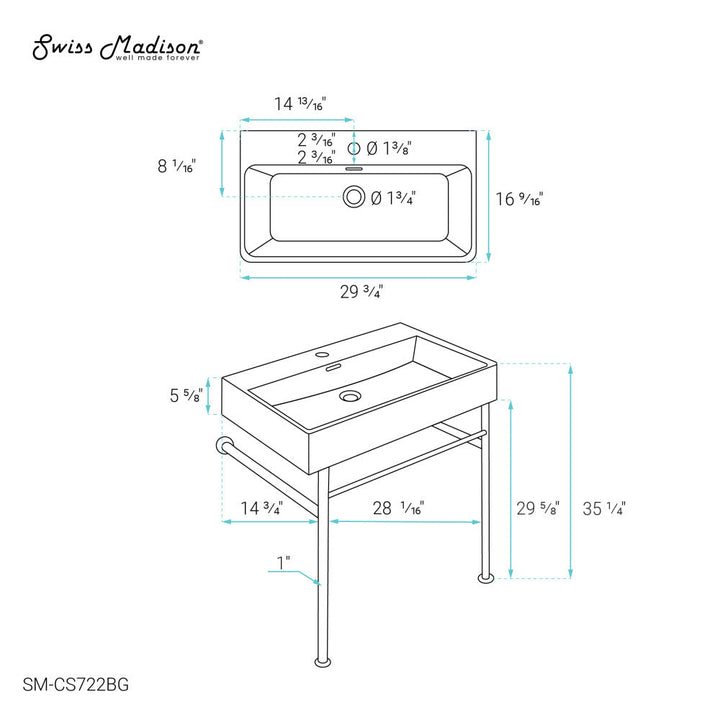 Claire 30 Ceramic Console Sink White Basin Brushed Gold Legs