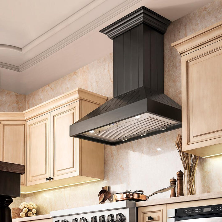 Wooden Wall Mount Range Hood in Black - Includes Motor (KPCC-36)  ZLINE 36 in.