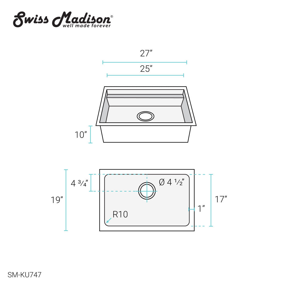 Rivage 27 x 19 Single Basin Undermount Kitchen Workstation Sink