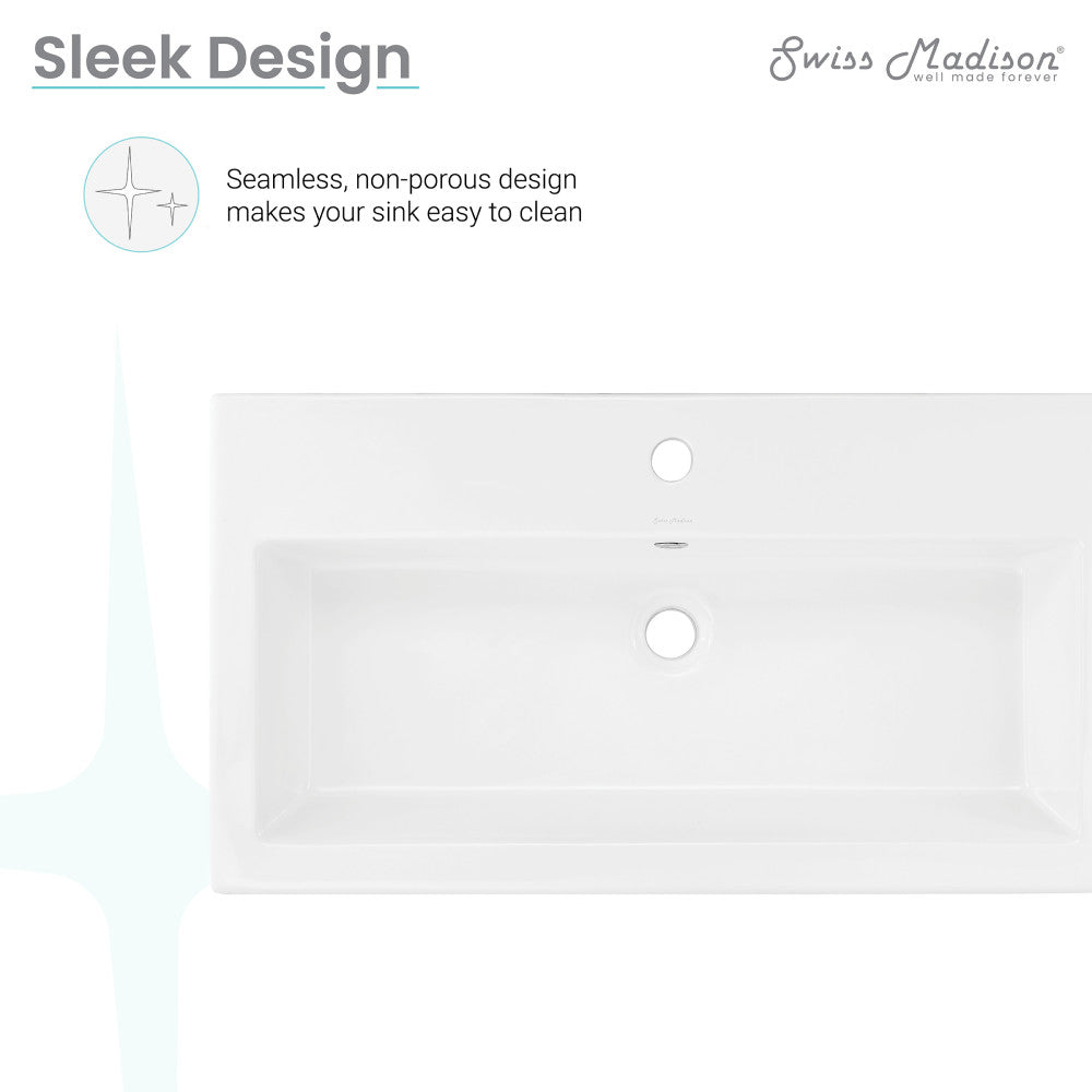 Voltaire Wide Rectangle Wall-Mount Sink in Shiny White