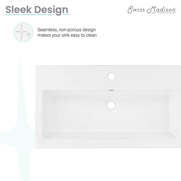 Voltaire Wide Rectangle Wall-Mount Sink in Shiny White