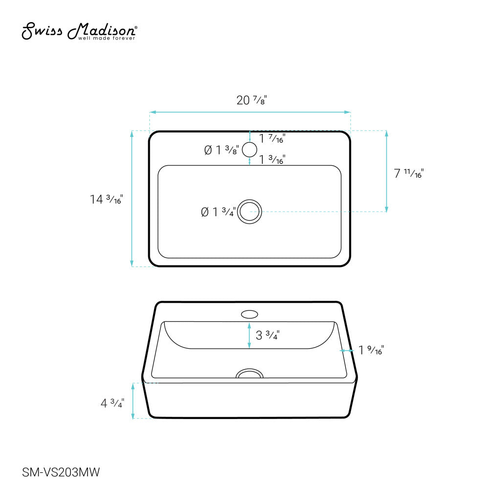 Claire 20 Rectangle Ceramic Vessel Sink, Matte White