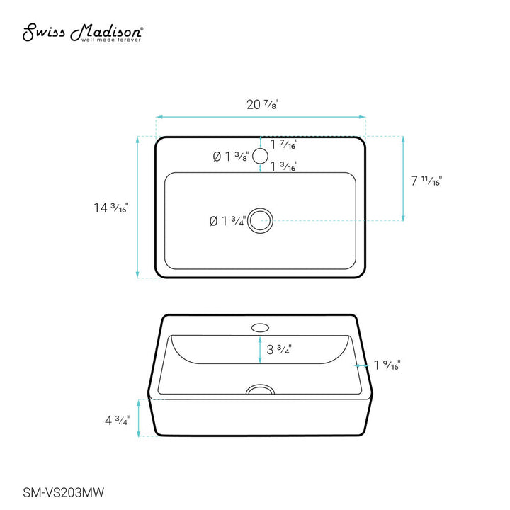 Claire 20 Rectangle Ceramic Vessel Sink, Matte White