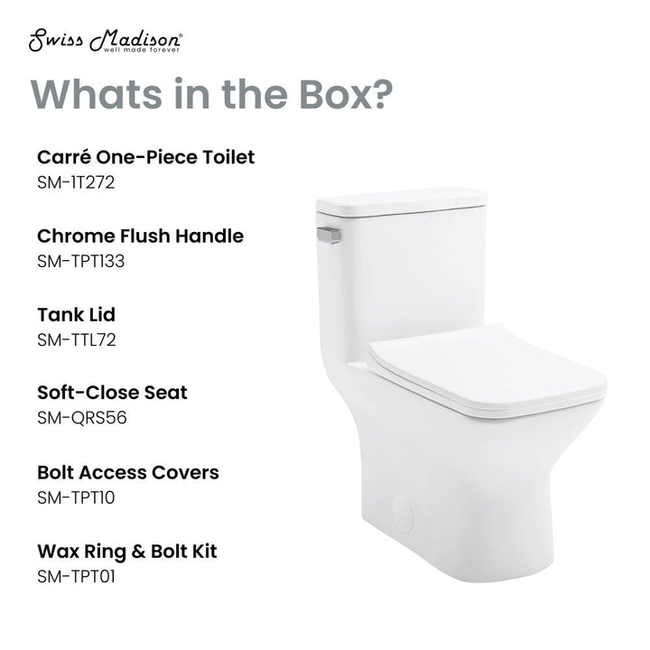 Carre One Piece Square Toilet Left Side Flush, 10" Rough-In 1.28 gpf