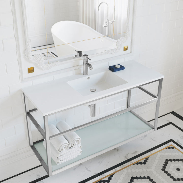 Pierre 48 Single, Open Shelf, Chrome Metal Frame Bathroom Vanity