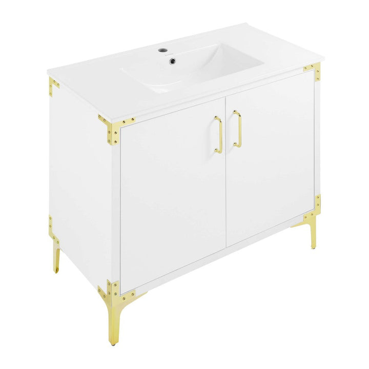 Voltaire 36" Single, Bathroom Vanity in White with Gold Hardware