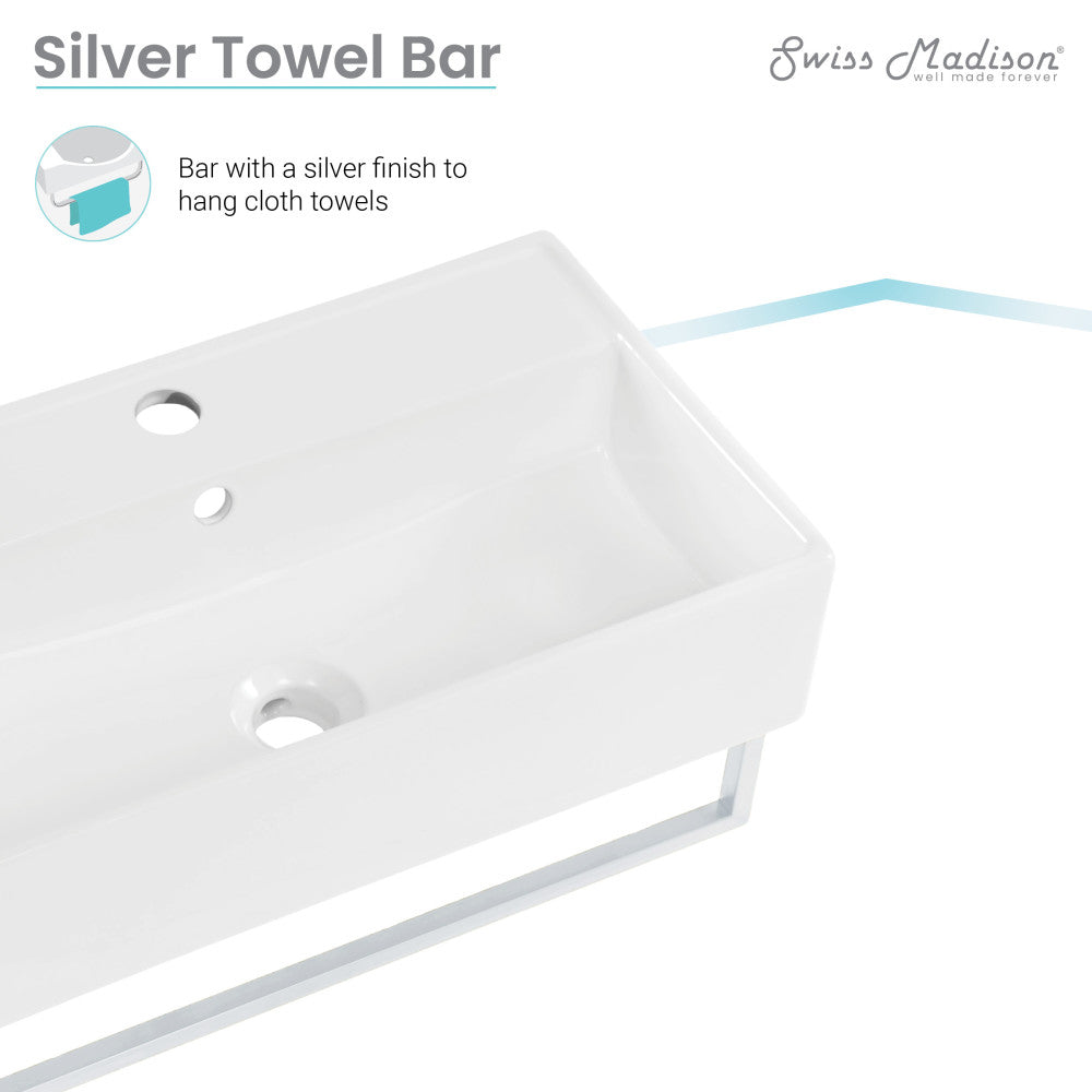 Claire 22" Wall-Mount Bathroom Sink with Silver Towel Bar