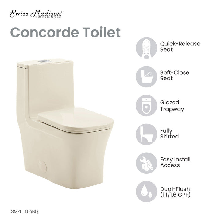 Concorde One Piece Square Toilet Dual Flush 1.1/1.6 gpf in Bisque