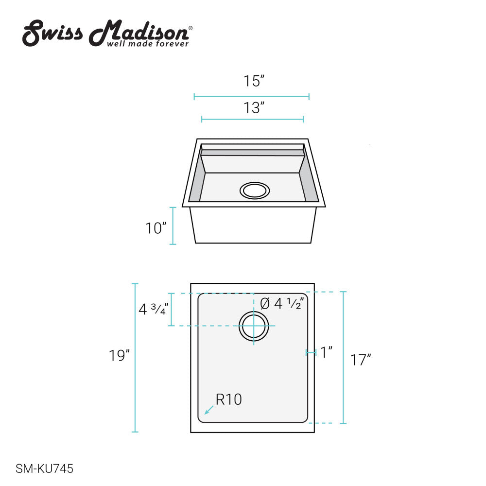 Rivage 15 x 19 Single Basin Undermount Kitchen Workstation Sink