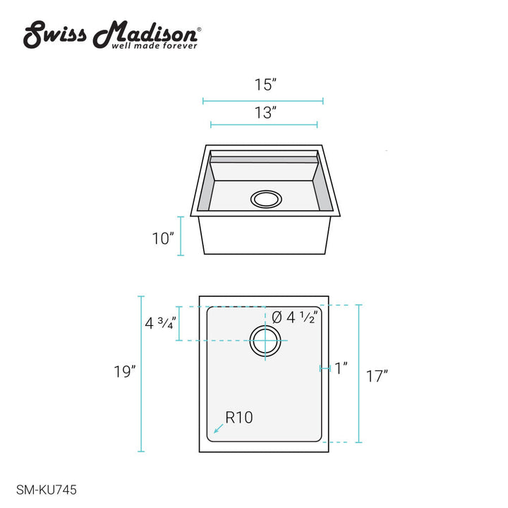 Rivage 15 x 19 Single Basin Undermount Kitchen Workstation Sink
