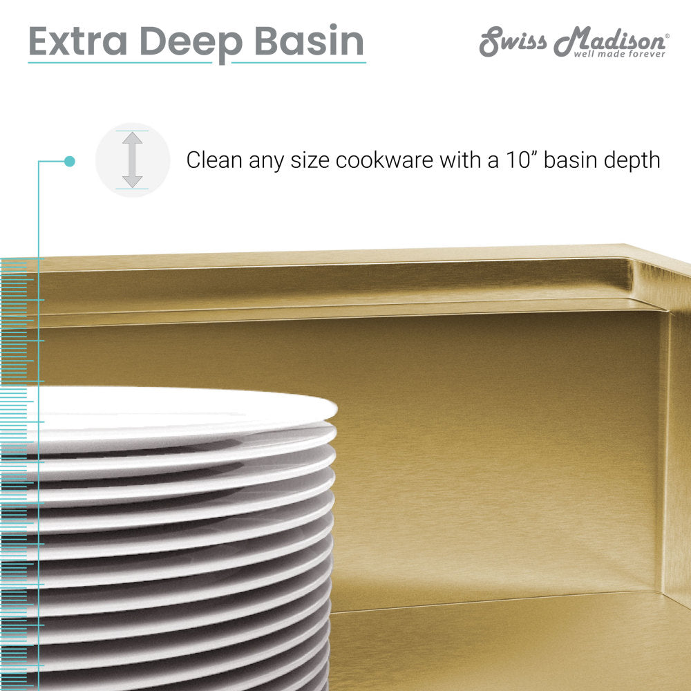 Tourner 32 x 19 Stainless Steel, Single Basin, Undermount Kitchen Workstation Sink in Gold