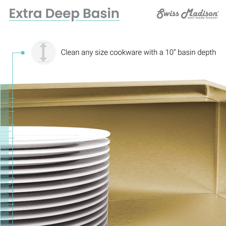 Tourner 32 x 19 Stainless Steel, Single Basin, Undermount Kitchen Workstation Sink in Gold