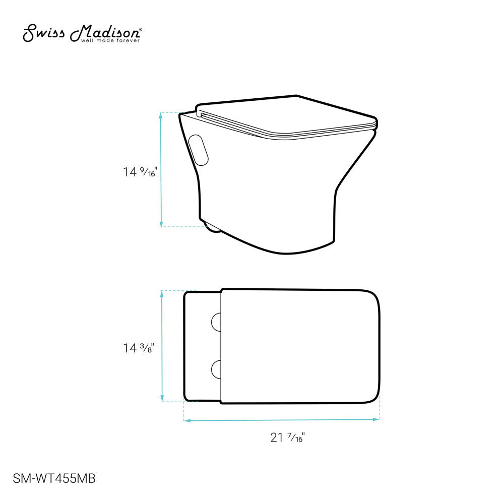 Carre Wall-Hung Elongated Toilet Bowl in Matte Black