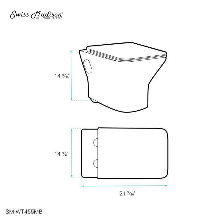 Carre Wall-Hung Elongated Toilet Bowl in Matte Black