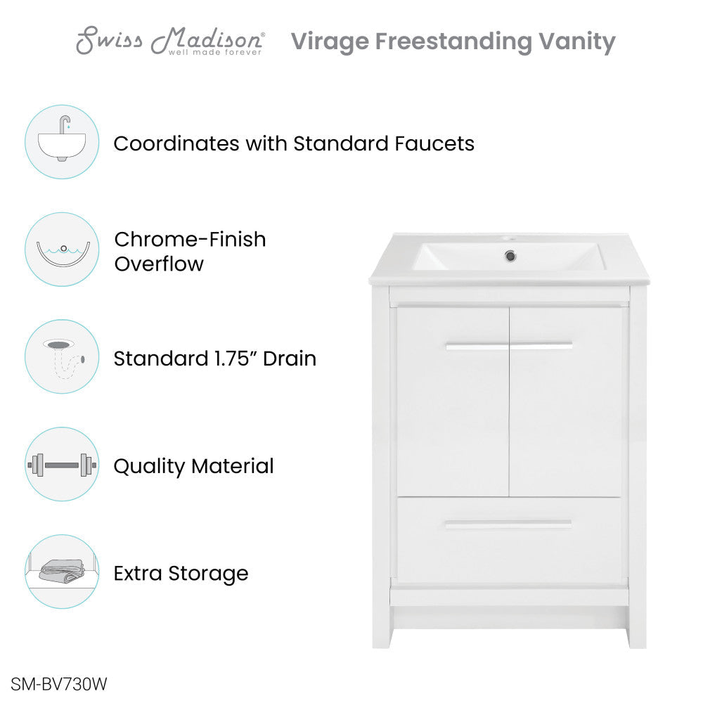 Virage 24" Freestanding, Bathroom Vanity in Glossy White