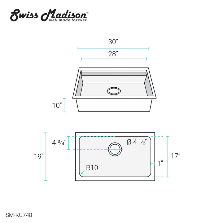Rivage 30 x 19 Single Basin Undermount Kitchen Workstation Sink
