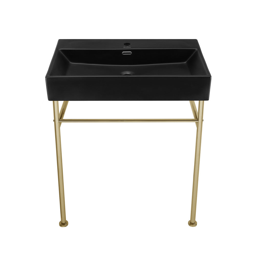 Claire 30 Ceramic Console Sink Matte Black Basin Gold Legs