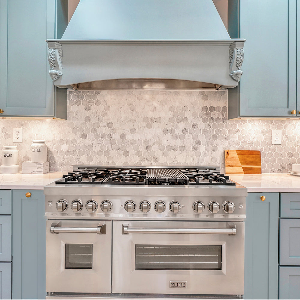 ZLINE 48 in. 6.0 cu. ft. Legacy Dual Fuel Range with 7 Burner Gas Cooktop and 2 Electric Ovens in Stainless Steel, Open Box-Excellent Condition
