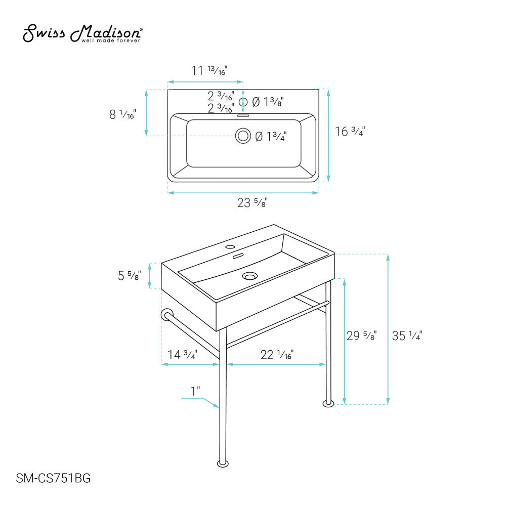 Claire 24 Ceramic Console Sink Matte Black Basin Brushed Gold Legs