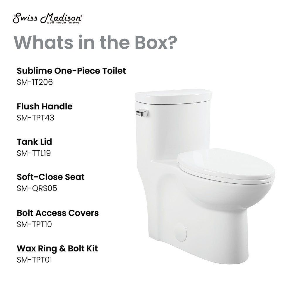 Sublime One-Piece Elongated Left Side Flush Handle Toilet 1.28 gpf