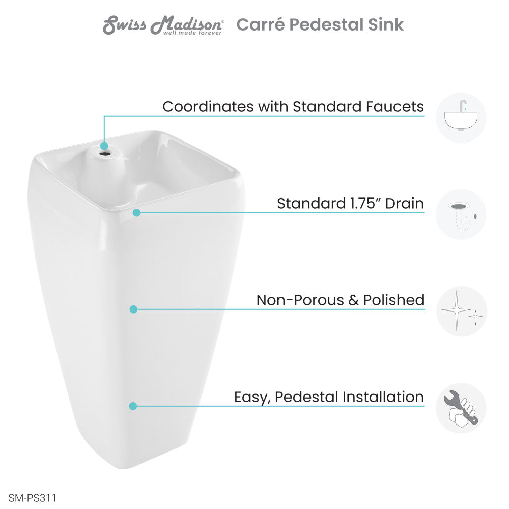 Carre One Piece Pedestal Sink