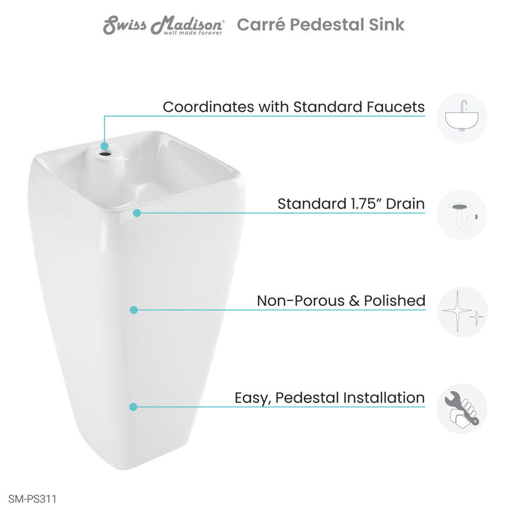 Carre One Piece Pedestal Sink