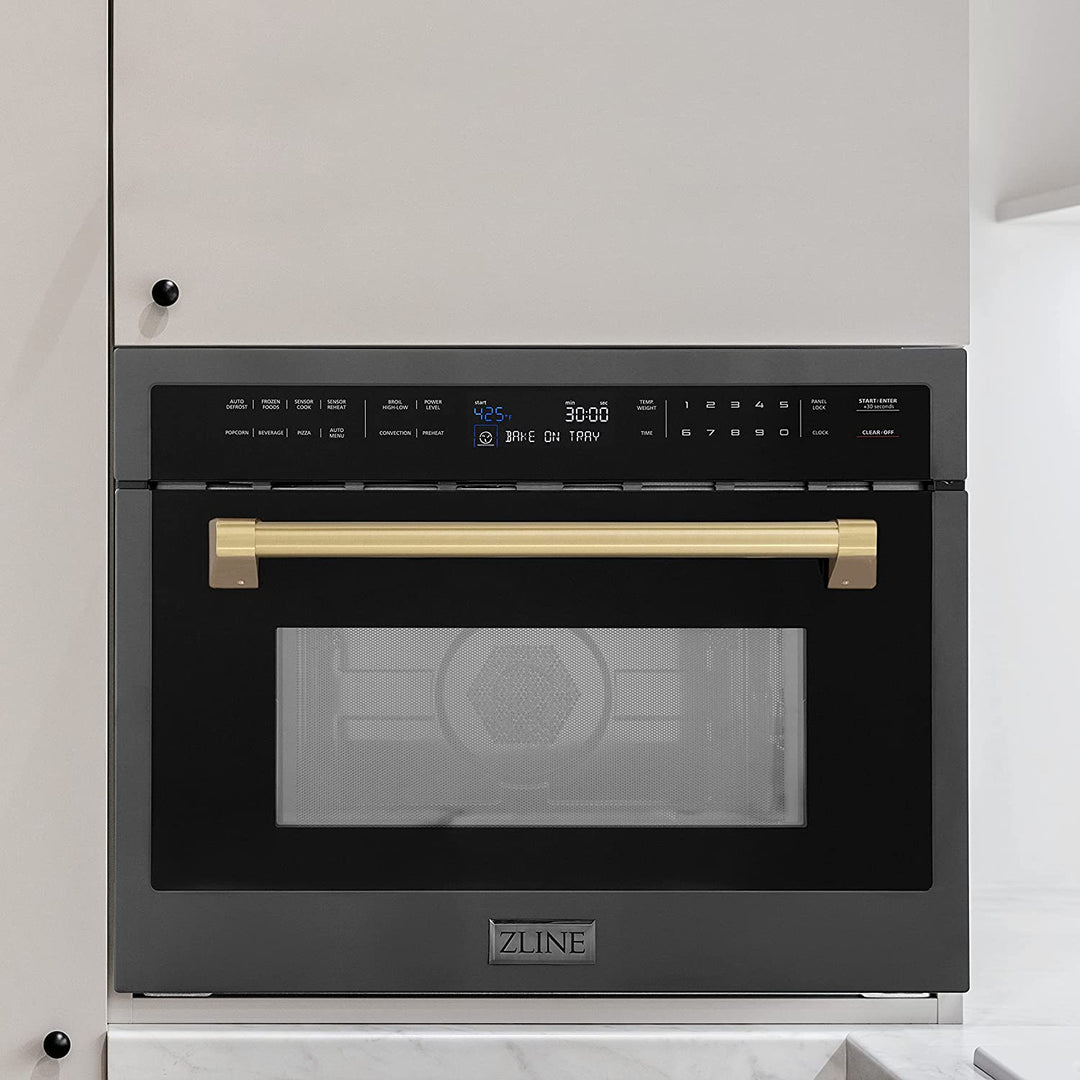 ZLINE 24" Built-in Convection Microwave Oven in Black Stainless Steel &amp; Champagne Bronze Accents 1.6 cu ft.
