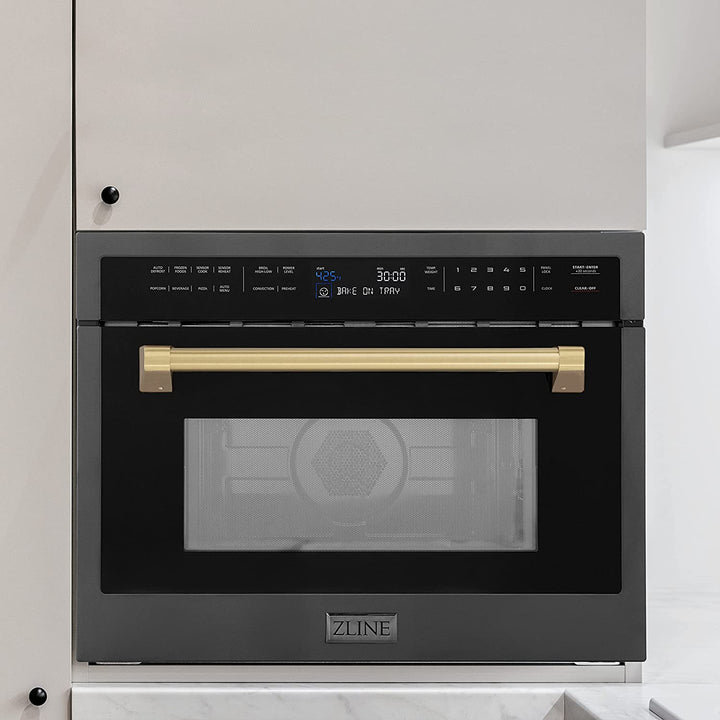 ZLINE 24" Built-in Convection Microwave Oven in Black Stainless Steel &amp; Champagne Bronze Accents 1.6 cu ft.