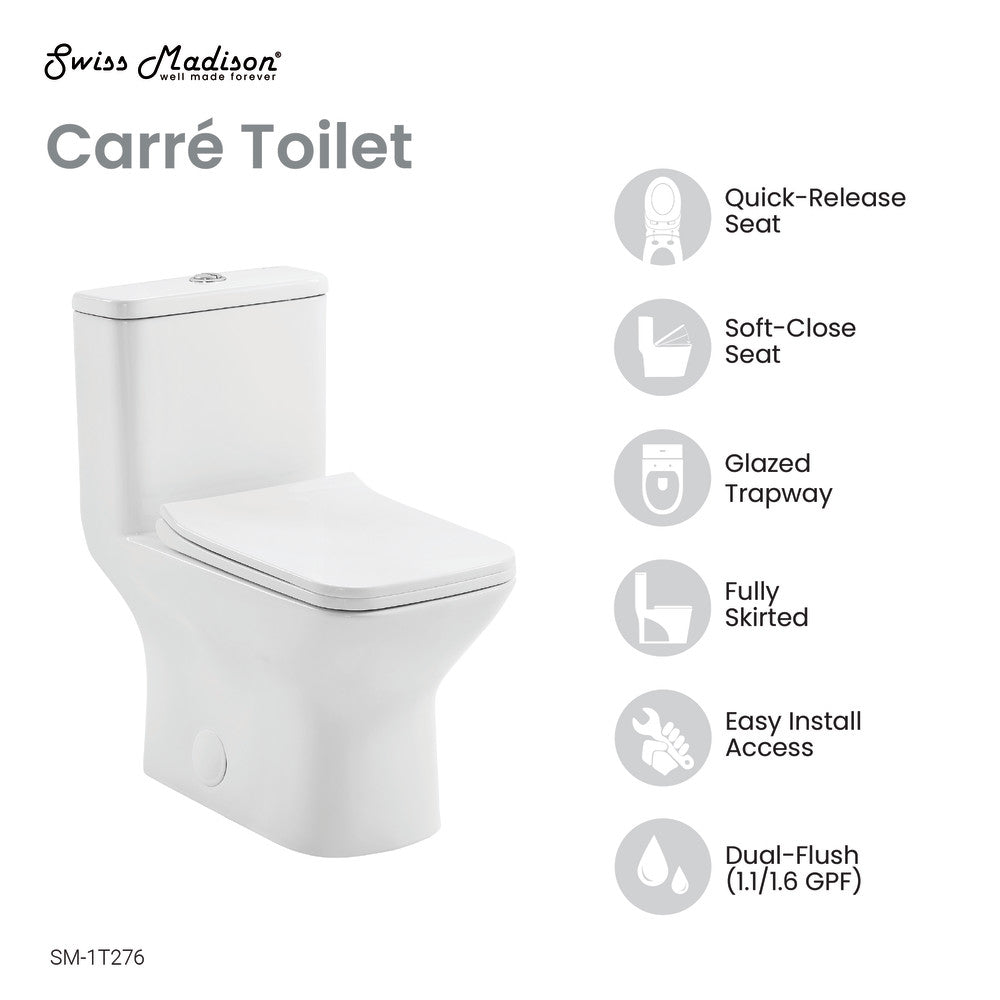 Carre One-Piece Square Toilet Dual-Flush 1.1/1.6 gpf with 10" Rough-In